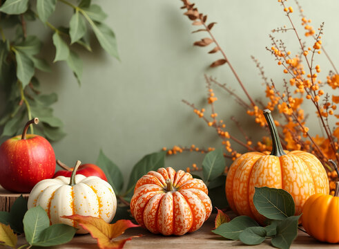 assortment of gourds and pumpkins in autumn setting