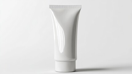 Glossy White Tube Container for Skincare or Cosmetic Products on a Light Background, Showcasing Sleek Design and Versatile Application for Beauty Use