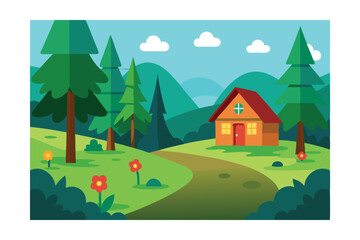 Naklejka premium rural landscape with house