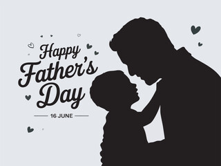 Silhouette of a father with his daughter, with the text Happy Father's Day, Happy Fathers Day, vector