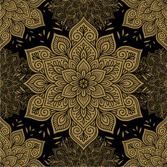 Golden Mandala Pattern on Black Background
