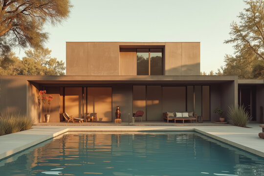 serene modern house with a swimming pool and minimalist
