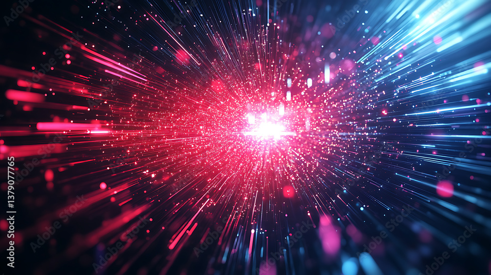 Aufkleber abstract background of explosion of light and neon, digital and futuristic concept, background for t