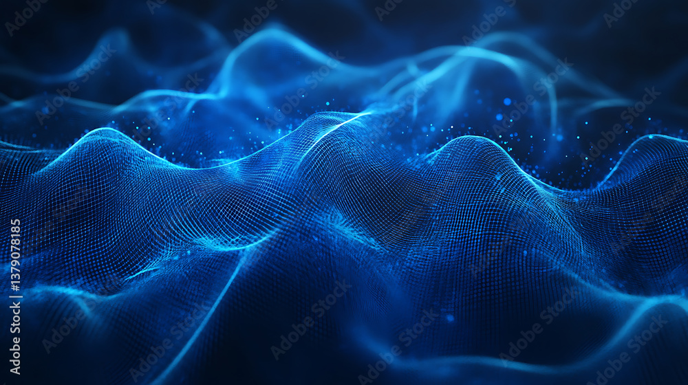 Poster abstract background of glowing blue mesh or interwoven lines on a dark background