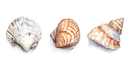 Collecting seashells, watercolor illustration, perfect for nursery art, illustration of seashell isolated on white background
