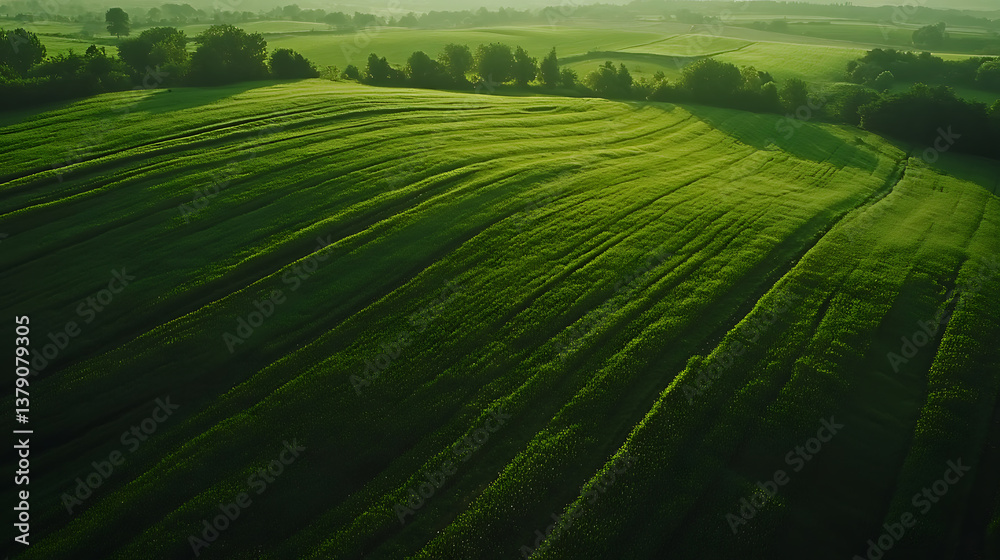 Aufkleber panoramic view from the height of green fields and meadows in summer, aerial view, panoramic shot