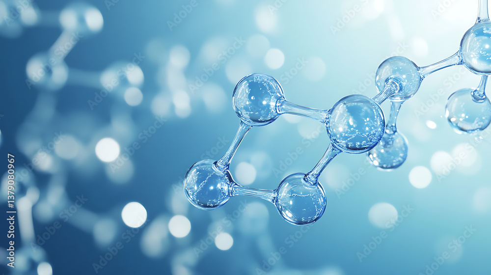 Aufkleber abstract connection of transparent hydrogen molecules on a blue background