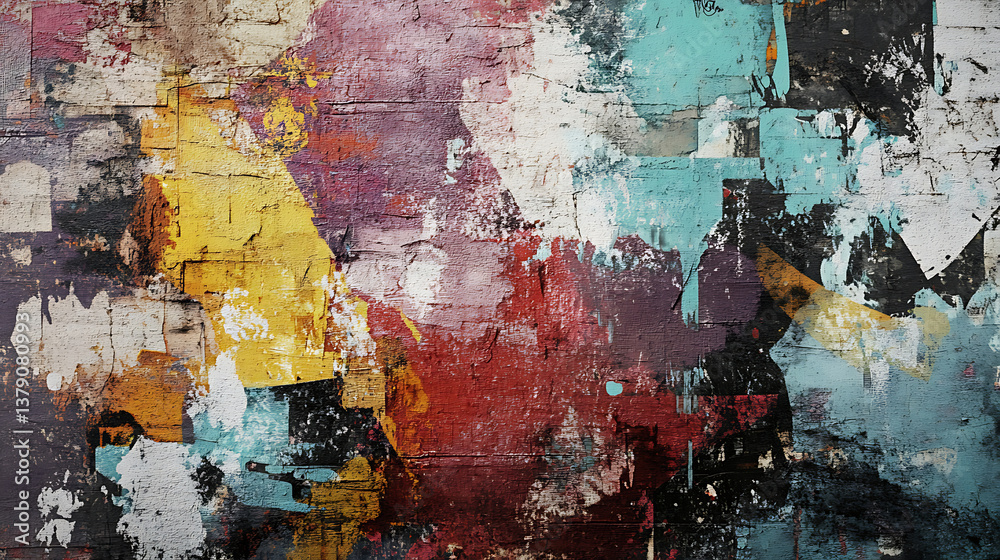 Aufkleber combine the rough texture of an urban wall with graffiti elements to create a unique, street inspire