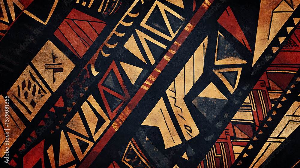 Poster Pattern of tribal designs, showcasing an array of intricate geometric shapes in various sizes and forms
