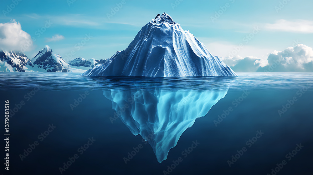 Poster Concept of an iceberg with only the tip visible above the water, symbolizing the hidden and unseen aspects that lie beneath the surface