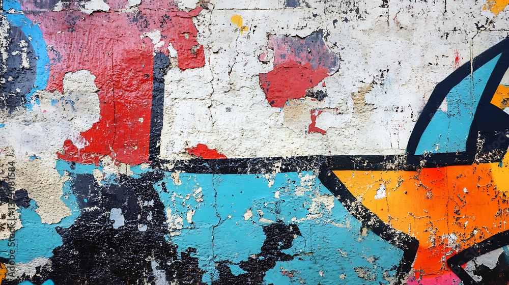 Poster Combine the rough texture of an urban wall with graffiti elements to create a unique, street inspired canvas texture