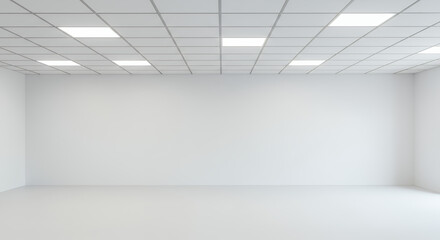 White Room Wonder: Bright Empty Space with Grid Ceiling, Perfect for Mockups, Backgrounds & Minimalist Design!