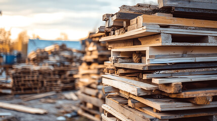 Fototapeta premium Pile of wood are stacked up against each other
