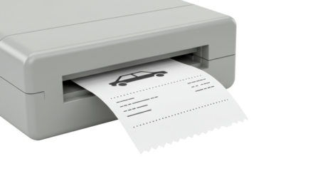 Isolated Receipt Printer Dispensing Car Bill for Payment