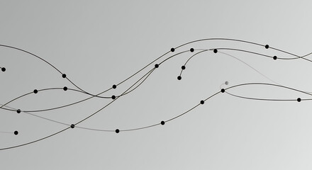 Fototapeta premium Abstract Curves: Modern Flowing Line Art with Black Dots on Gradient Background, Contemporary Design