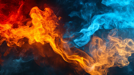 Fototapeta premium Abstract fire and ice concept background with smoke and empty space