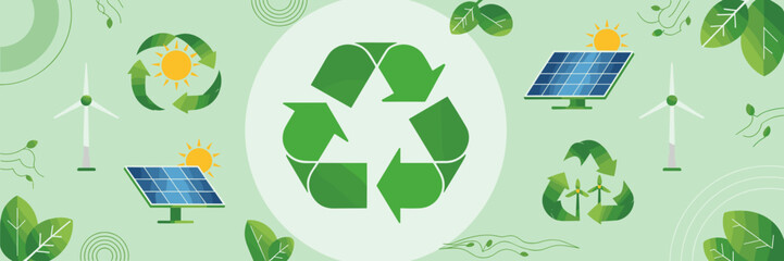 Obraz premium Eco-conscious icon set with recycling, wind turbines, and solar energy