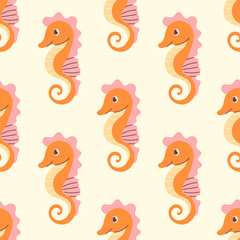 Seamless pattern with hand-drawn seahorses