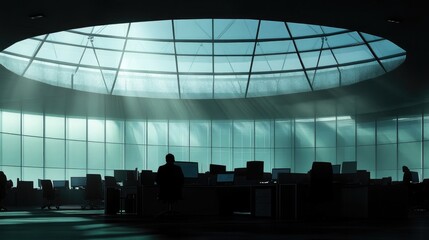 Silhouette of modular office cubicles with soft edge lighting