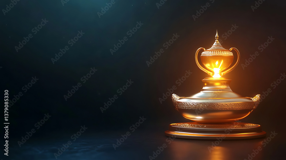 Aufkleber ramadan kareem banner design with 3d render of golden crescent moon on sand dune