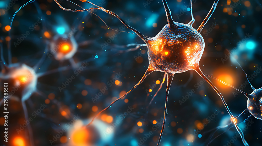 Poster abstract image of neurons, nerve cells, thinking process concept