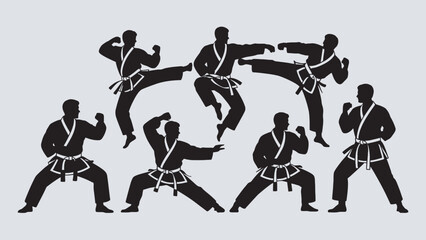 Karate set silhouettes on white background