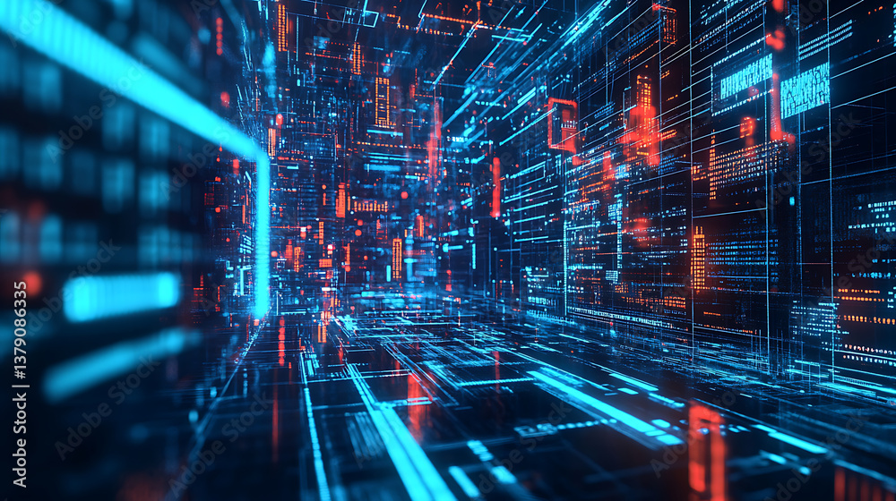 Poster cyber backdrop with applications in technology, neural networks, ai, digital repositories, audiovisu