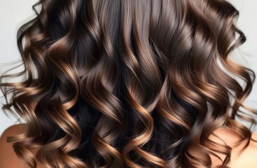 Fototapeta premium Stunning wavy hair with rich color and glossy finish on a woman in a bright setting