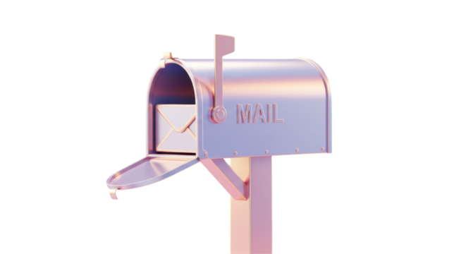 Isolated Open Mailbox with Letter in Pale Pink