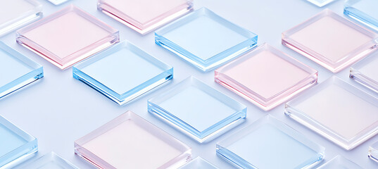 Delicate beauty: Square acrylic blocks in soft pastels, pink and blue, create a modern aesthetic. Perfect for adding a gentle touch to any design.