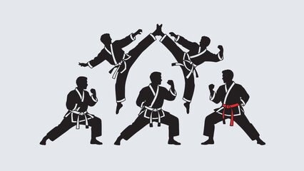 Martial Arts Silhouette, Karate Fighters in Action