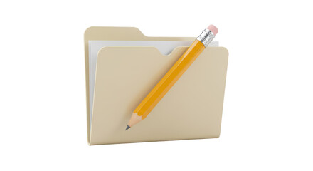 Isolated Folder with Paper and Pencil