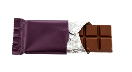 Isolated Opened Chocolate Bar in Foil Wrapper