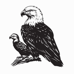 Majestic Eagle Sitting with Its Young, Carefully Observing the Surroundings from a Tree Branch Vector