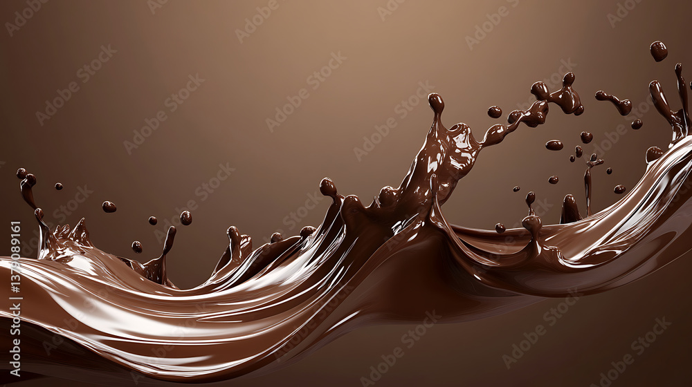 Poster delicious flowing melted chocolate border realistic choco swirl splash and wave flow on brown backgr