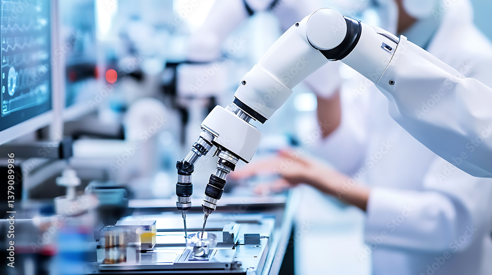Poster robotic arms performing automated medical operations for future precision surgical robot and hospita