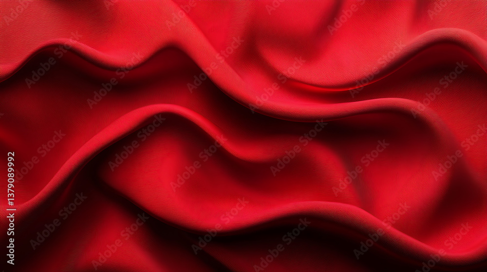 Poster Abstract red fabric with soft wave texture background