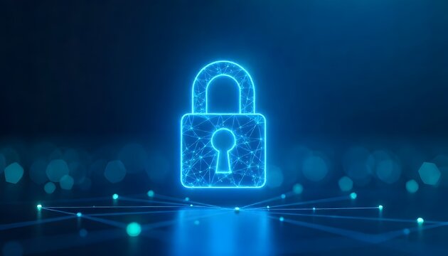 Futuristic Cyber Security Illustration with Blockchain and Encryption Elements