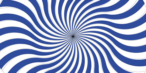 Twirl abstract background blue and white design. Radial spiral stripes backdrop  Funky ray elements, circle motifs twisted . Swirling radial pattern. Modern seamless retro vintage burst sunrise blue.
