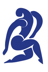 Dancer blue abstract body shape Matisse style art 