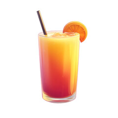 A 3D icon of a glass of juice, detailed and refreshing, with a white background and transparent background, png.