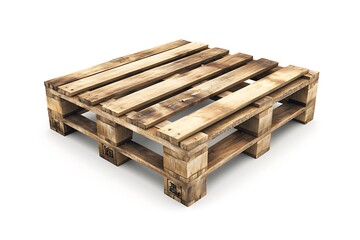 Heavy-duty wooden pallet with reinforced corners and thick beams, isolated on white.