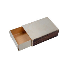 Small Vintage Used and Worn Cardboard Matchbox with a sliding drawer. isolated on a transparent background