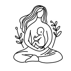 Motherhood mother baby child line art png 