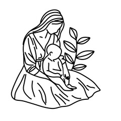 Motherhood mother baby child line art png 