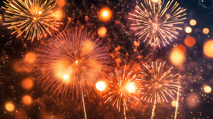 Naklejka premium Amazing fireworks with lights in the night sky