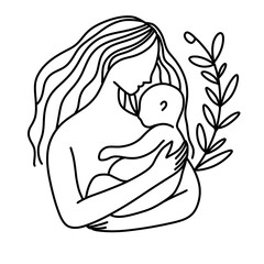 Motherhood mother baby child line art png 