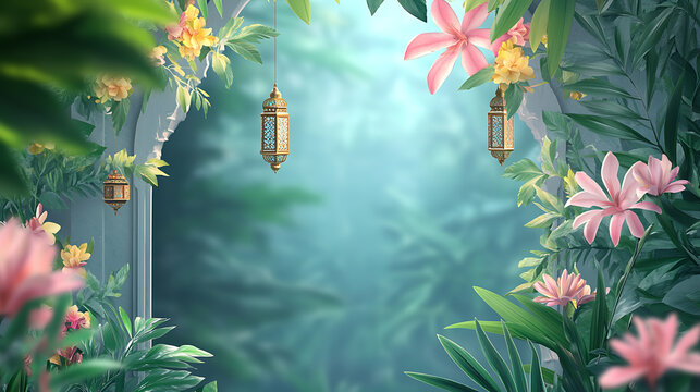 Selamat hari raya idul fitri meaning happy eid mubarak, beautiful muslim invitation with ramadan, eid mubarak, religion background, ai