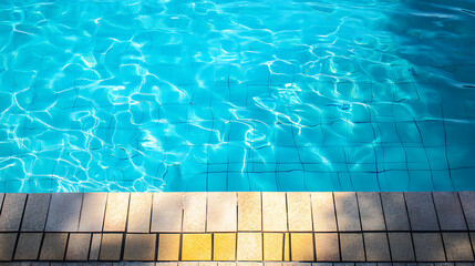 Empty poolside surface with summer travel hotel swimming pool background