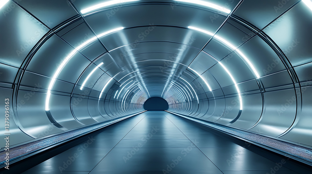 Poster Empty tunnel with futuristic style, 3d rendering, 360-degree seamless panoramic view
